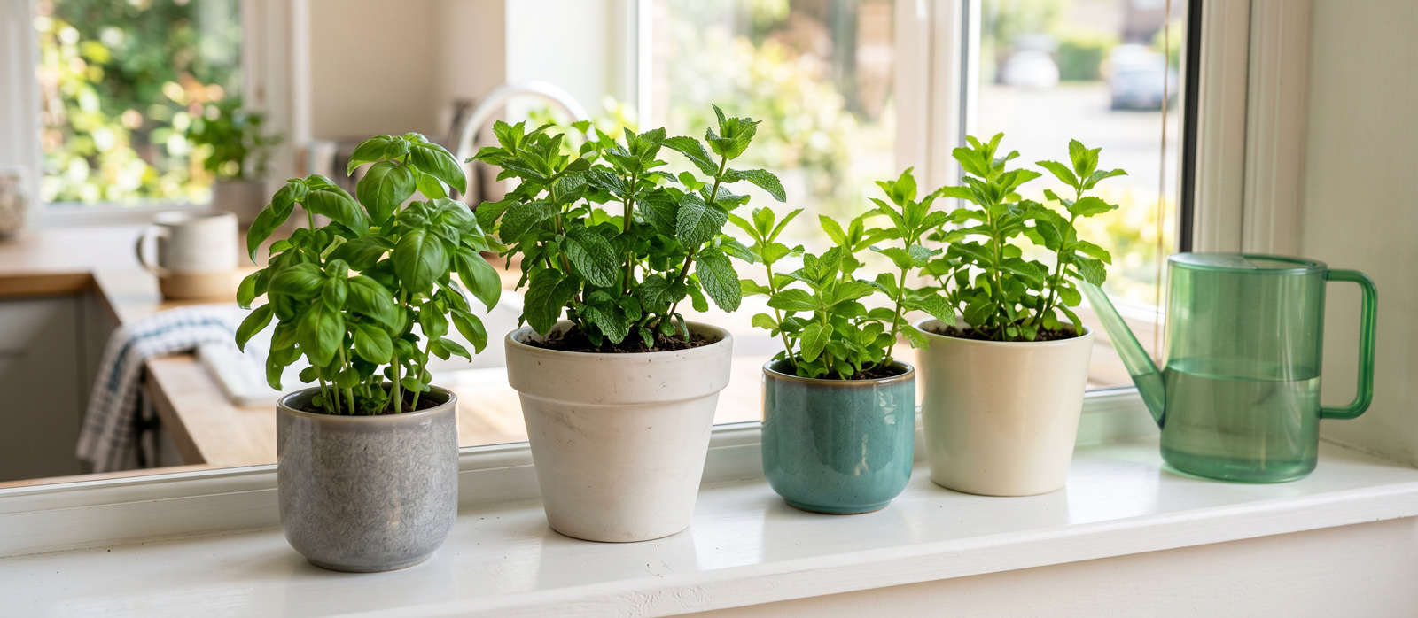 Beautiful fresh herbs in kitchen
